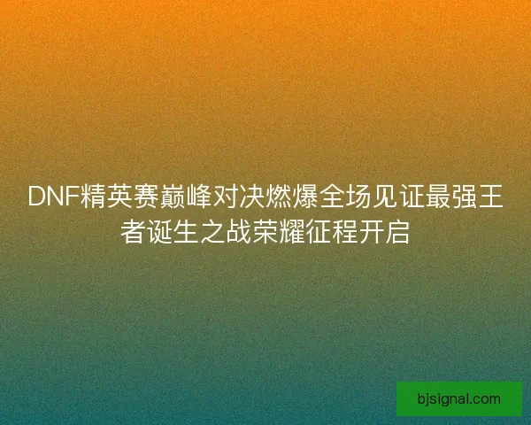 DNF精英赛巅峰对决燃爆全场见证最强王者诞生之战荣耀征程开启