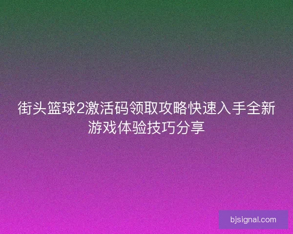 街头篮球2激活码领取攻略快速入手全新游戏体验技巧分享