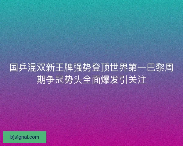 国乒混双新王牌强势登顶世界第一巴黎周期争冠势头全面爆发引关注
